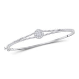 14kt White Gold Womens Princess & Round Diamond Bangle Bracelet 1.00 Cttw