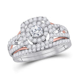 14kt Two-tone Gold Womens Round Diamond Bridal Wedding Engagement Ring Band Set 1-1/5 Cttw