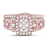 14kt Rose Gold Womens Round Diamond Bridal Wedding Engagement Ring Band Set 1.00 Cttw