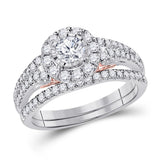 14kt Two-tone Gold Womens Round Diamond Bridal Wedding Engagement Ring Band Set 1.00 Cttw (Certified)