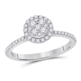 14kt White Gold Womens Round Diamond Fashion Cluster Halo Ring 1/2 Cttw