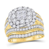 14kt Yellow Gold Womens Princess Diamond Bridal Wedding Engagement Ring Band Set 2-1/2 Cttw