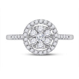 14kt White Gold Womens Round Diamond Right Hand Halo Cluster Ring 5/8 Cttw