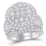 14kt White Gold Womens Princess Diamond Bridal Wedding Engagement Ring Band Set 3.00 Cttw