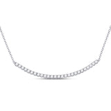 14kt White Gold Womens Round Diamond Curved Bar Necklace 3/4 Cttw