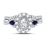 14kt White Gold Womens Oval Diamond Bridal Wedding Engagement Ring Band Set 1.00 Cttw (Certified)