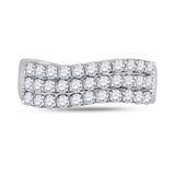 14kt White Gold Womens Round Diamond Contoured Triple Row Band Ring 1.00 Cttw