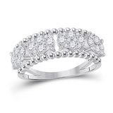 14kt White Gold Womens Round Diamond Oval Cluster Band Ring 3/4 Cttw