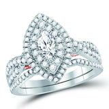 14kt Two-tone Gold Womens Marquise Diamond Bridal Wedding Engagement Ring Band Set 1.00 Cttw (Certified)