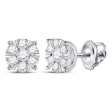 14kt White Gold Womens Round Diamond Flower Cluster Earrings 1/2 Cttw
