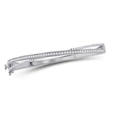 14kt White Gold Womens Round Diamond Fashion Bangle Bracelet 1.00 Cttw