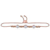 14kt Rose Gold Womens Round Brown Diamond Flower Cluster Bolo Bracelet 1.00 Cttw