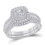 14kt White Gold Womens Round Diamond Bridal Wedding Engagement Ring Band Set 1.00 Cttw (Certified)
