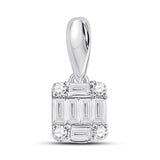 14kt White Gold Womens Baguette Diamond Fashion Cluster Pendant 1/8 Cttw