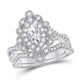14kt White Gold Womens Marquise Diamond Bridal Wedding Engagement Ring Band Set 1.00 Cttw (Certified)