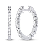 14kt White Gold Womens Round Diamond Inside-Outside Hoop Earrings 1.00 Cttw