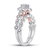 14kt Two-tone Gold Womens Round Diamond Starburst Bridal Wedding Ring Set 3/4 Cttw (Certified)