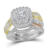 14kt Tri-Tone Gold Womens Round Diamond Bridal Wedding Engagement Ring Band Set 1.00 Cttw (Certified)