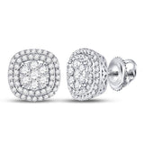 14kt White Gold Womens Round Diamond Cluster Cushion Earrings 1.00 Cttw