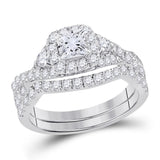 14kt White Gold Womens Princess Diamond Bridal Wedding Engagement Ring Band Set 1-1/2 Cttw (Certified)