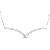 14kt White Gold Womens Round Diamond Fashion Chevron Bar Necklace 1.00 Cttw