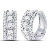 14kt White Gold Womens Round Diamond 3-Row Huggie Earrings 1.00 Cttw