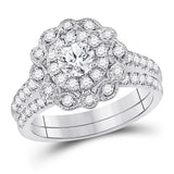14kt White Gold Womens Round Diamond Bridal Wedding Engagement Ring Band Set 1-1/4 Cttw (Certified)