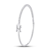 14kt White Gold Womens Round Diamond Classic Bangle Bracelet 1.00 Cttw