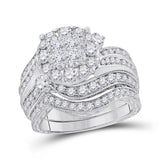14kt White Gold Womens Princess Diamond Bridal Wedding Engagement Ring Band Set 2.00 Cttw