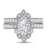 14kt White Gold Womens Marquise Diamond Bridal Wedding Engagement Ring Band Set 2.00 Cttw (Certified)