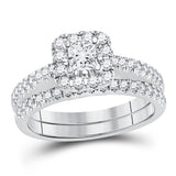14kt White Gold Womens Princess Diamond Bridal Wedding Engagement Ring Band Set 1.00 Cttw (Certified)