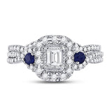 14kt White Gold Womens Emerald Diamond Bridal Wedding Engagement Ring Band Set 1.00 Cttw (Certified)