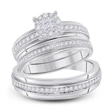 14kt White Gold His & Hers Diamond Cluster Matching Bridal Wedding Ring Band Set 5/8 Cttw