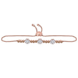 14kt Rose Gold Womens Round Brown Diamond Flower Cluster Bolo Bracelet 1.00 Cttw
